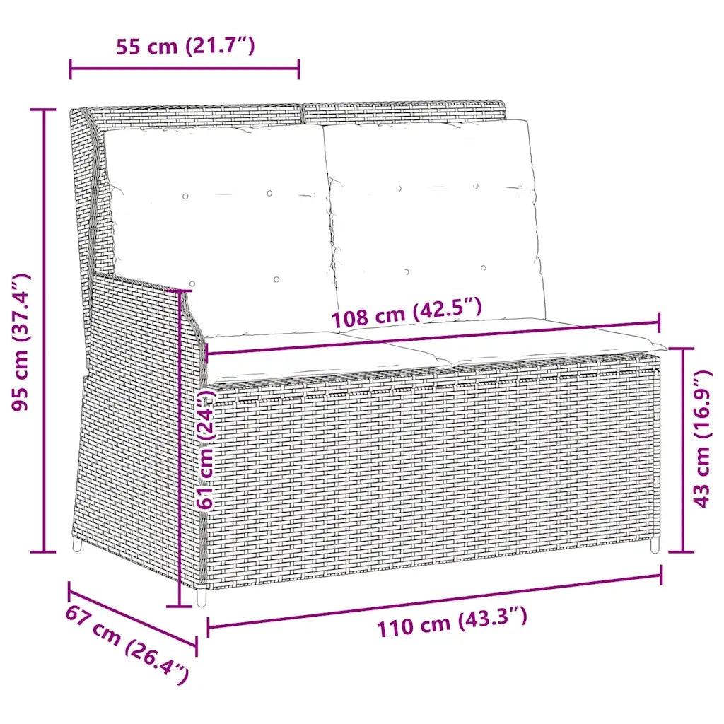 Panca Reclinabile da Giardino con Cuscini-Sgabello-Sedia da esterno Marrone in Polyrattan 485109