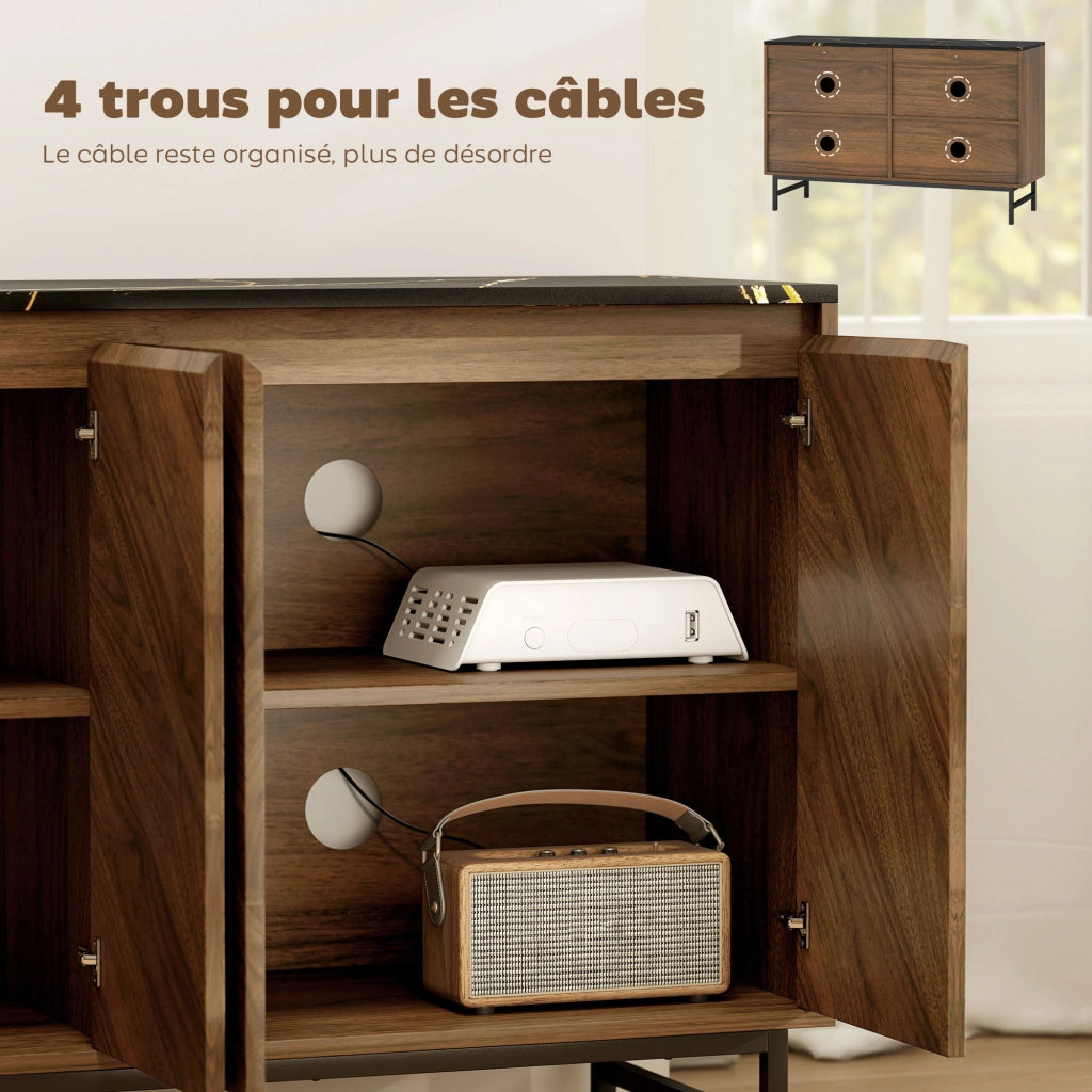 Mobile TV con 4 ante, ripiani regolabili, effetto marmo ¨C zephmum ¨C 120x39x76cm noce