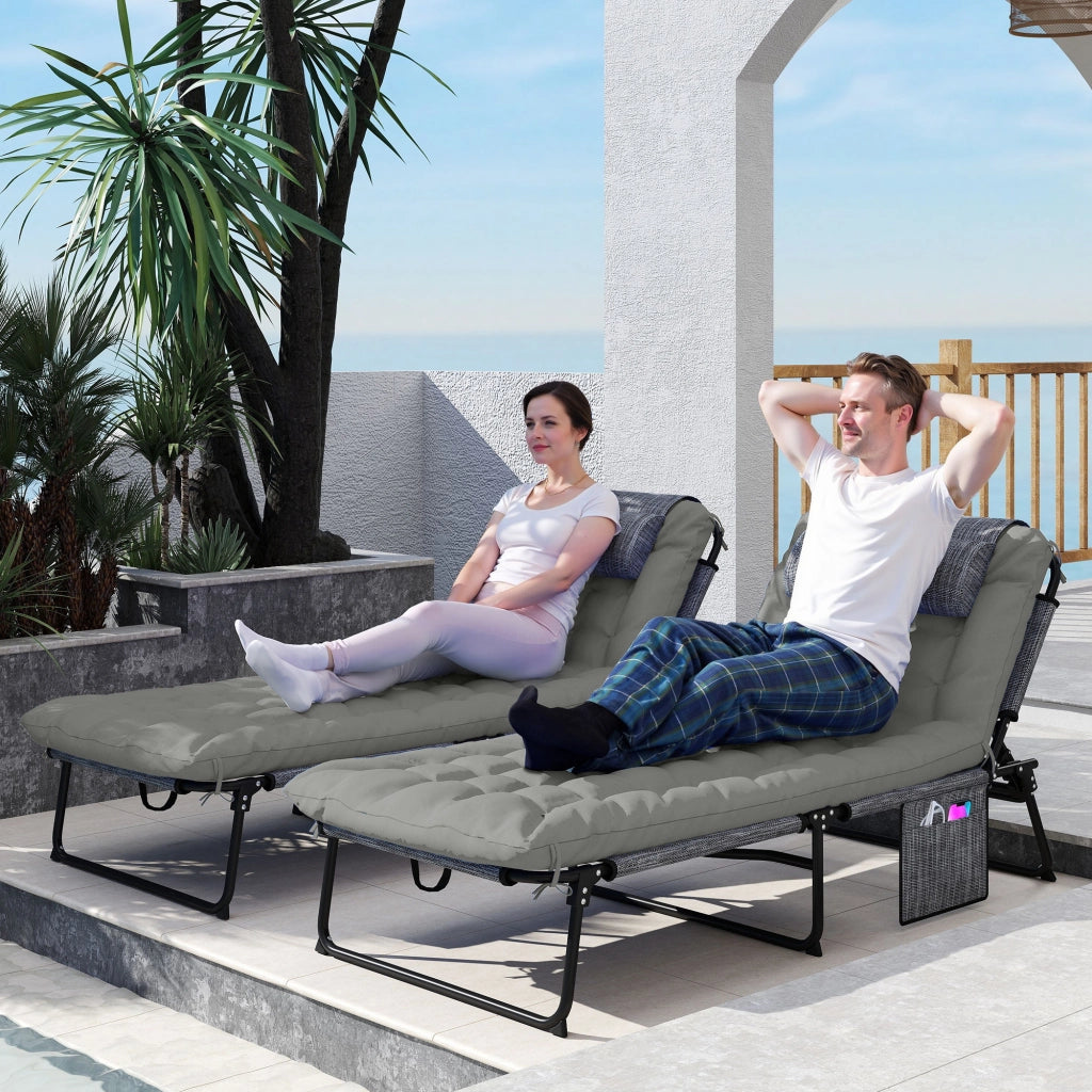 Lettini da sole pieghevoli 2 pezzi con schienale regolabile e cuscino ¨C zephmum ¨C grigio