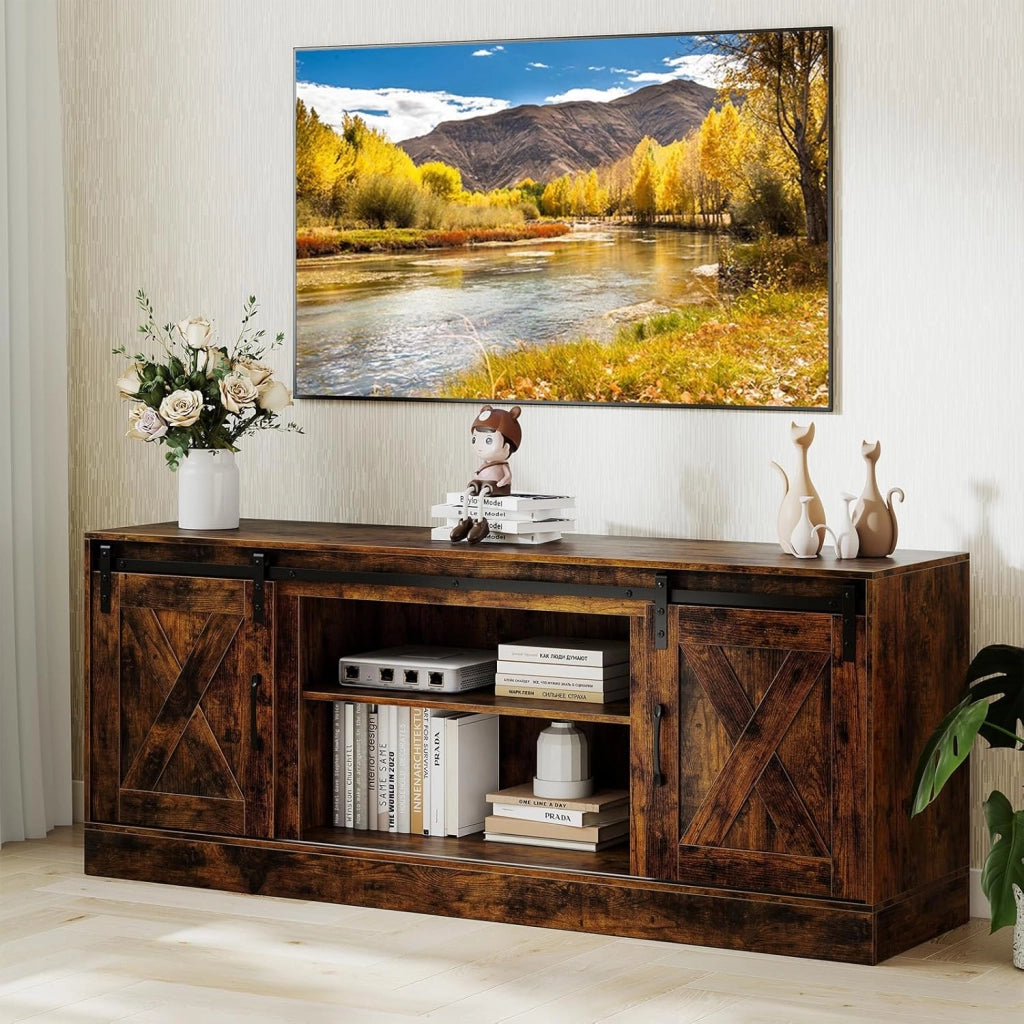 Mobile TV basso per TV fino a 70 pollici, mobile TV con ripiani regolabili, porta scorrevole, tavolo per TV con kit anti-ribaltamento, per camera da letto, soggiorno, 150 x 39 x 60 cm