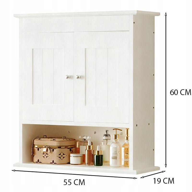 Mobile da bagno sospeso bianco a 2 ante, stile scandinavo, con ripiani, 55 cm