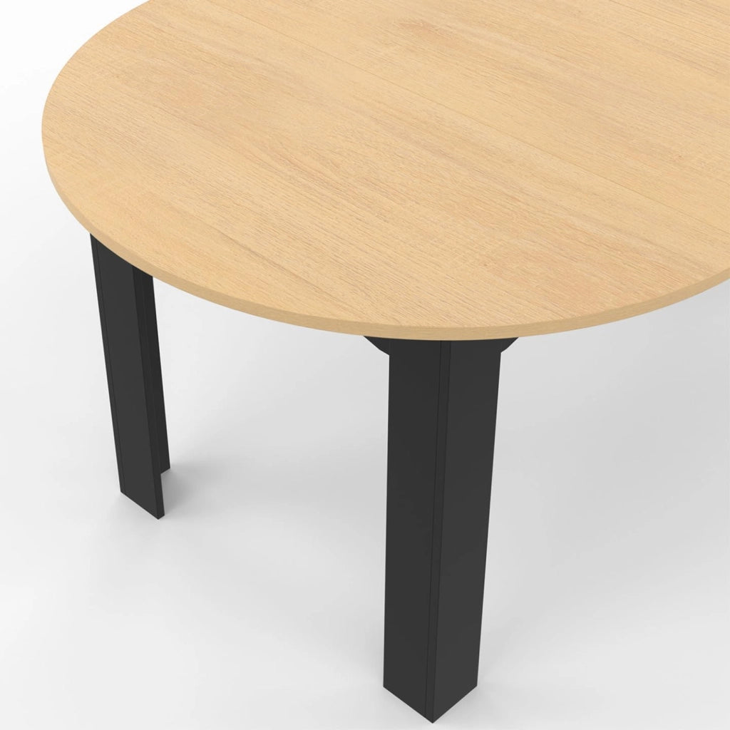 DONA Tavolo da pranzo rotondo allungabile per 4-10 persone, nero, piano effetto faggio 110-200 cm