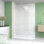 Box Doccia Walk In 70x200 cm Parete Fissa Vetro 8 mm Trasparente Anticalcare Oro Spazzolato Barra Piatta Stabilizzatrice 90 cm