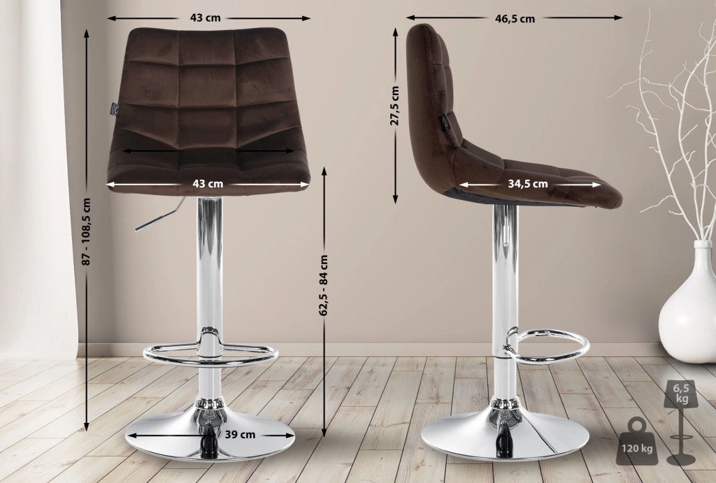 Sgabello Jerry Velvet marrone,cromo