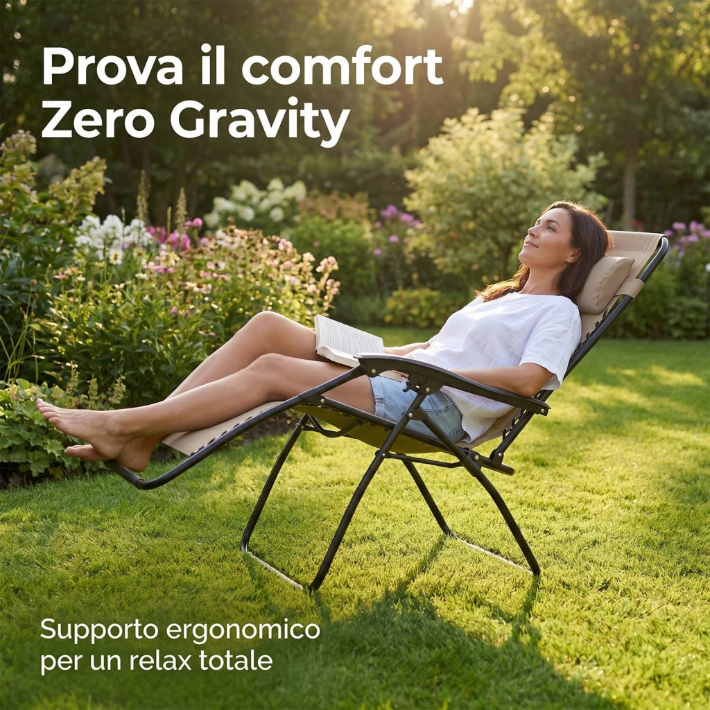 Sdraio Reclinabile Gravity da Giardino Lettino Relax Pieghevole in Acciaio con Schienale Regolabile e Sistema di Blocco