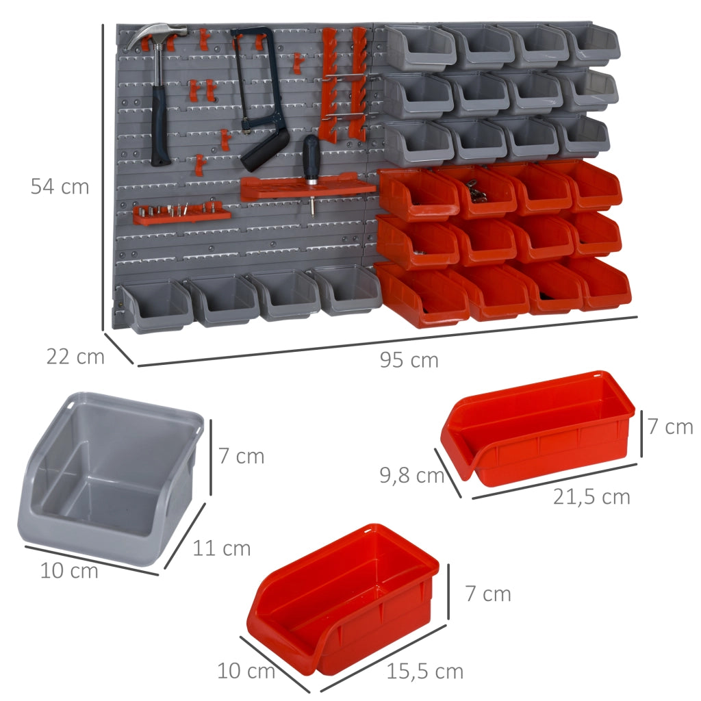 Scaffale a Parete per Utensili 95x54 cm con 28 Scatole ¨C zephmum ¨C Grigio e Rosso