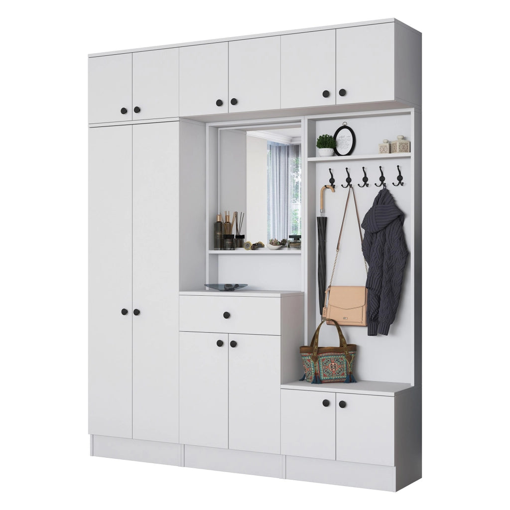 Torpenn, Mobile da Ingresso Specchio Incluso, 180x36x226h cm Bianco