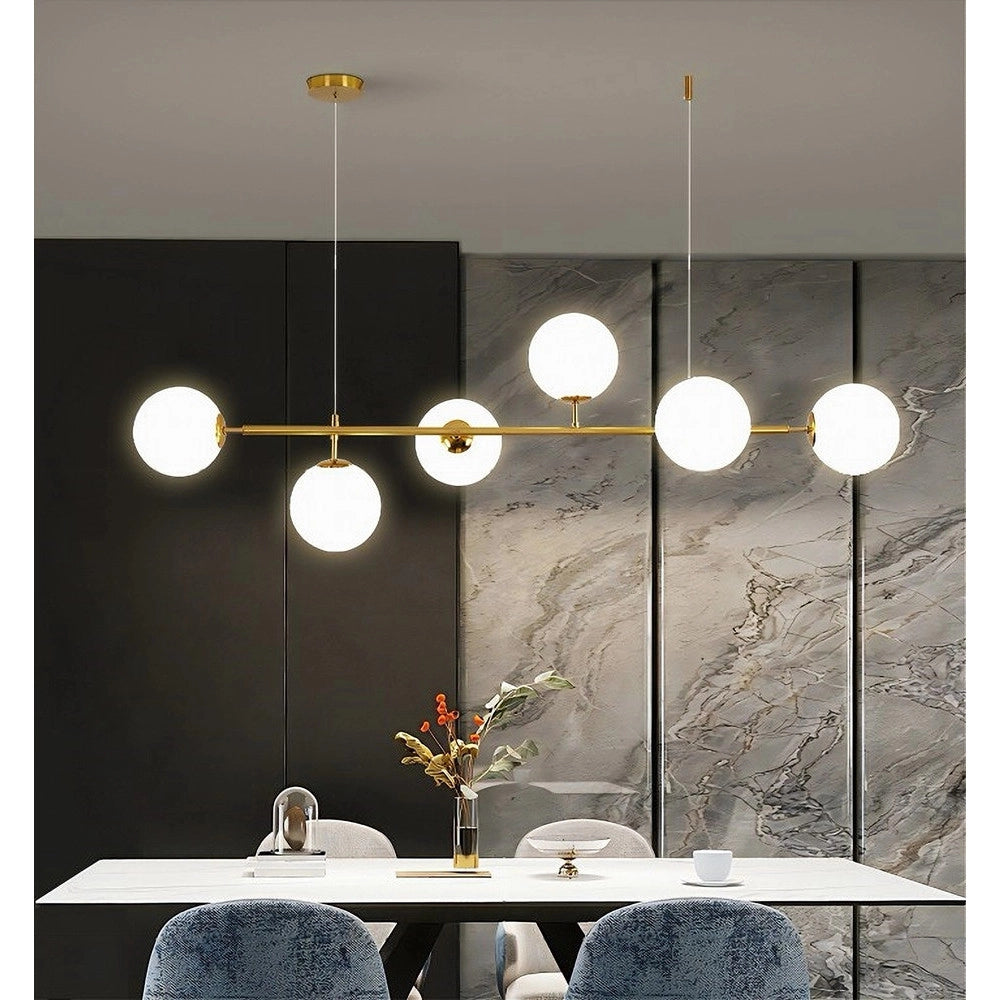 Trade Shop - Lampadario A Sospensione Oro Con 6 Sfere Bolle Bianche In Vetro Attacco G9 33726 -