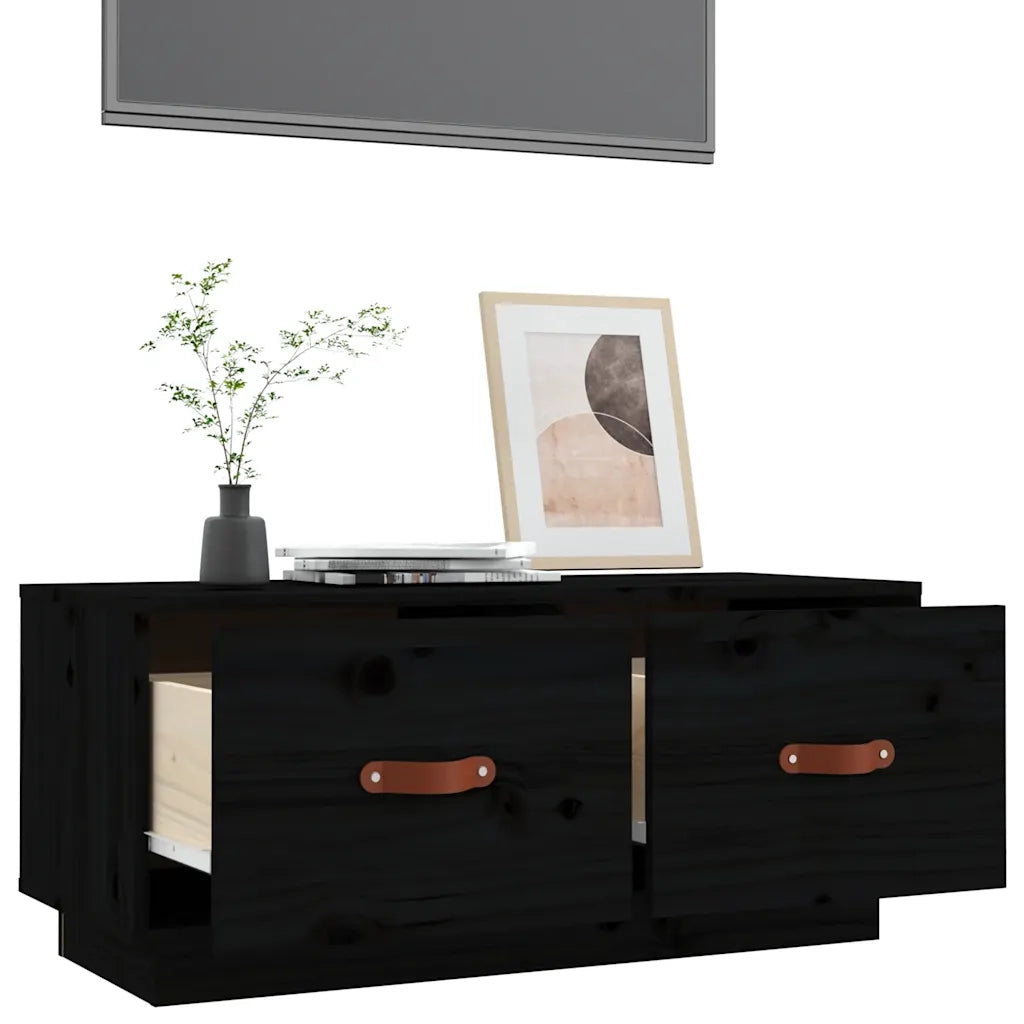 Mobile Porta TV-Mobile per TV-Credenza TV Nero 80x34x35 cm in Legno Massello di Pino
