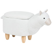 Sgabello per bambini Animale Alpaca Tessuto in poliestere bianco Gambe in legno imbottite contenitore Poggiapiedi per asilo nido