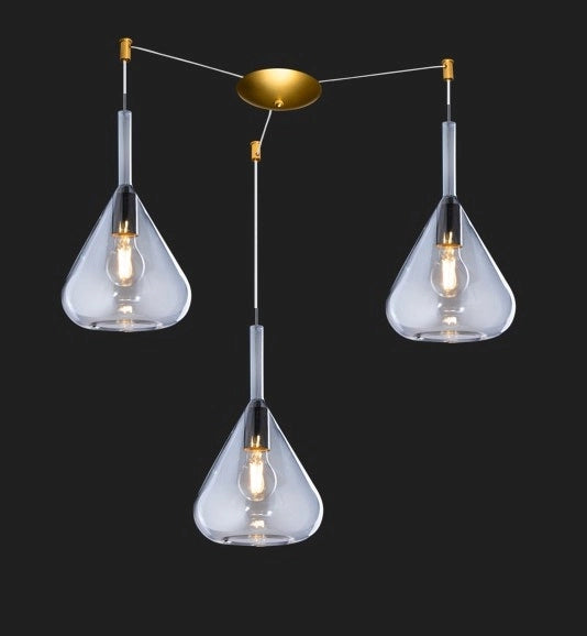 SOSPENSIONE OTTONE SAT. 3 LUCI SPOSTABILE VETRI BLU 1177OS-S3 S-BL