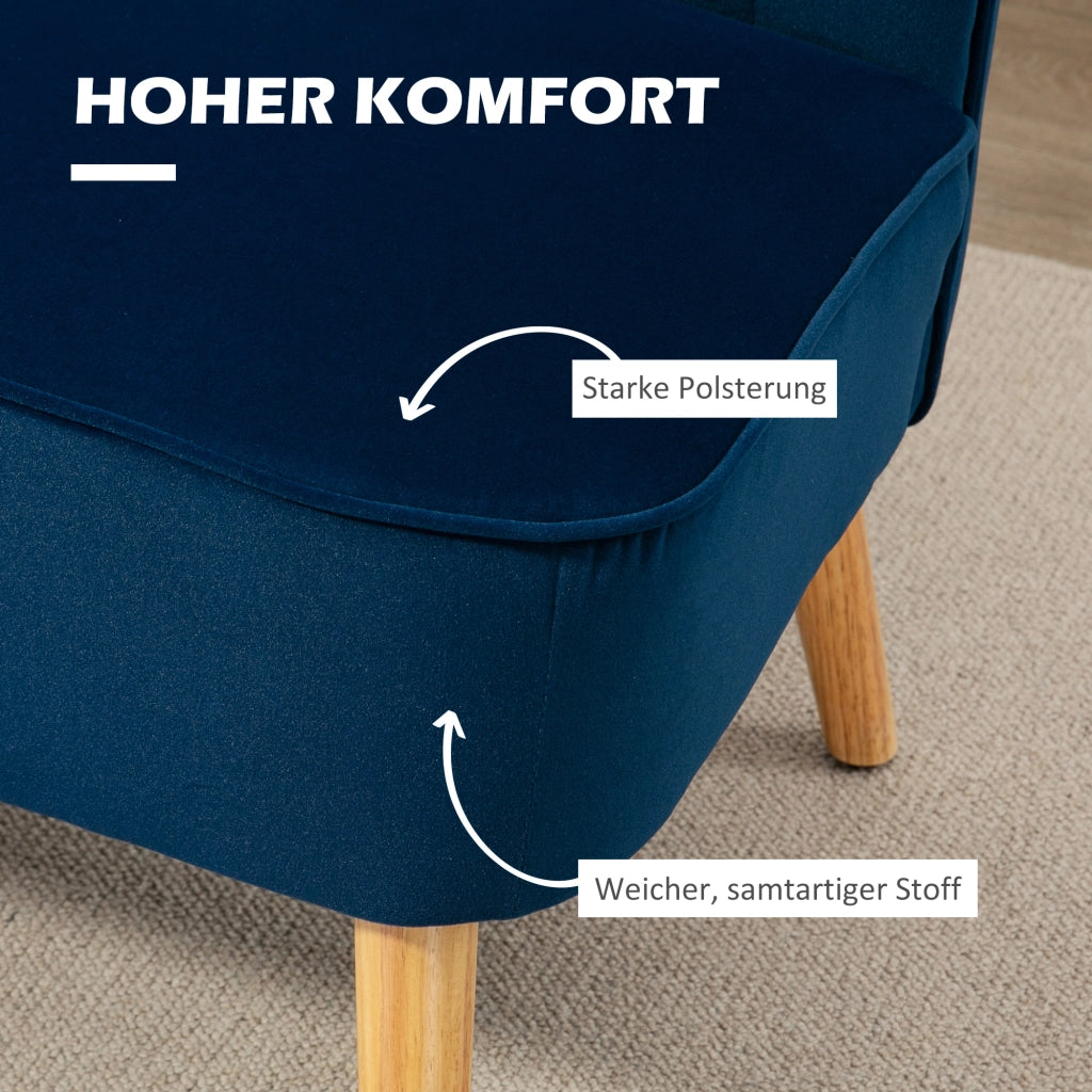 Divano 2 posti retr¨° ¨C Xylo ¨C gambe in legno, 117x56.5x77 cm, blu