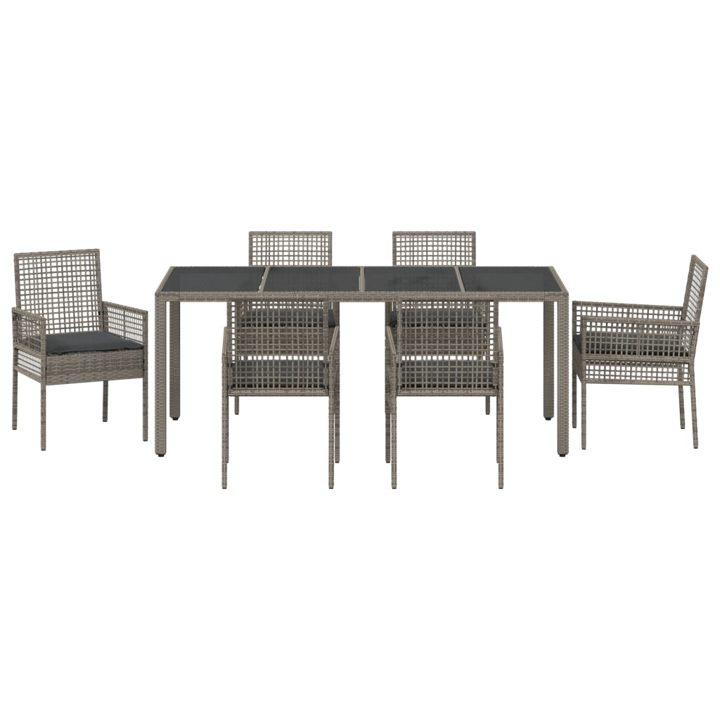 Set da Pranzo per Giardino da 7 Pezzi con Cuscini Grigio Polyrattan