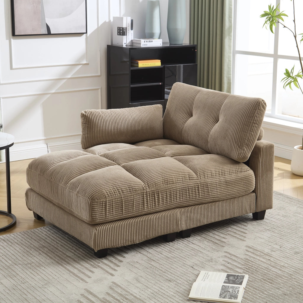 SESSEL Lounge 140x112x81 cm Tessuto Corduroy Khaki con 3 portabicchieri