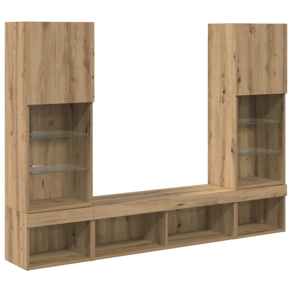 Mobile Porta TV con LED 5 pz-Credenza per TV Rovere artigianale 932728