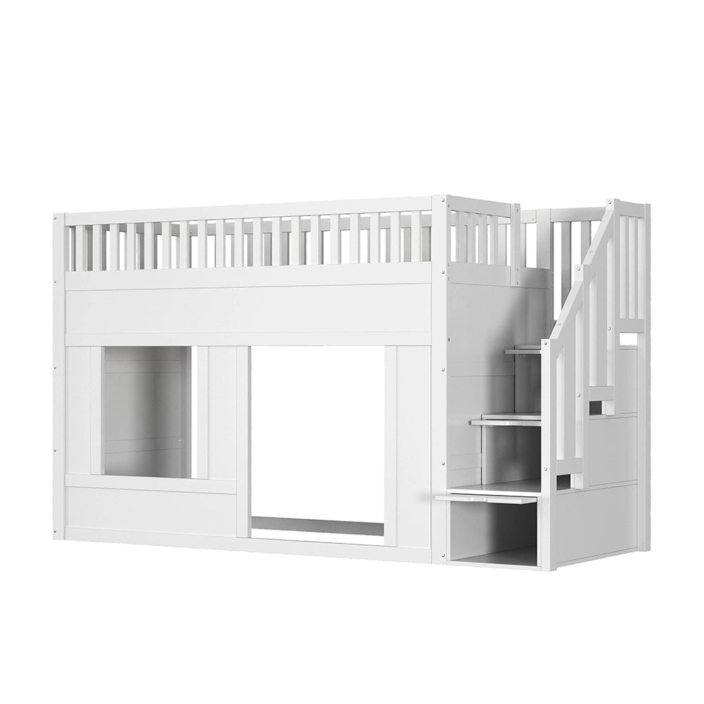 Letto a Soppalco Bambino 90x200cm - Xylo - Multifunzione con Armadio-Scala, Bianco