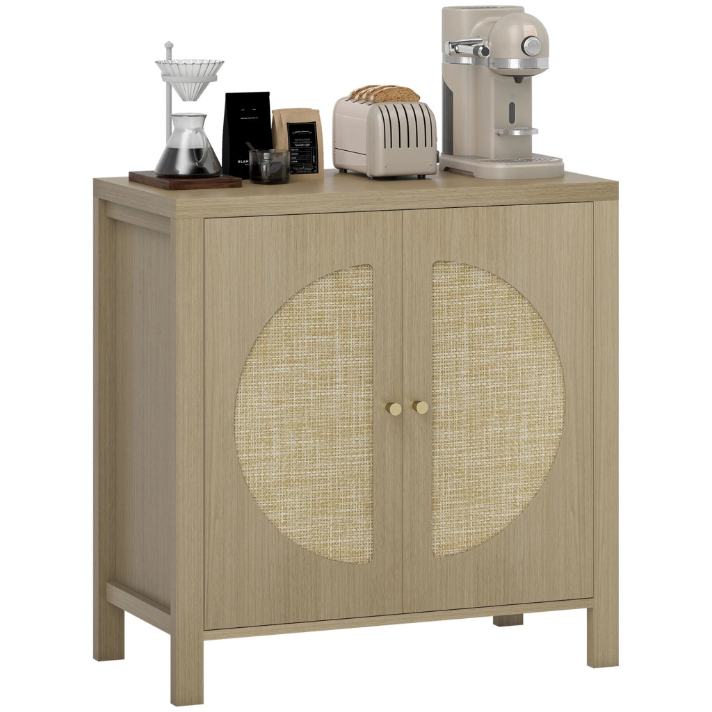 Credenza con 2 ante effetto rotin e ripiano regolabile ¨C zephmum ¨C 75x38x77 cm, legno naturale