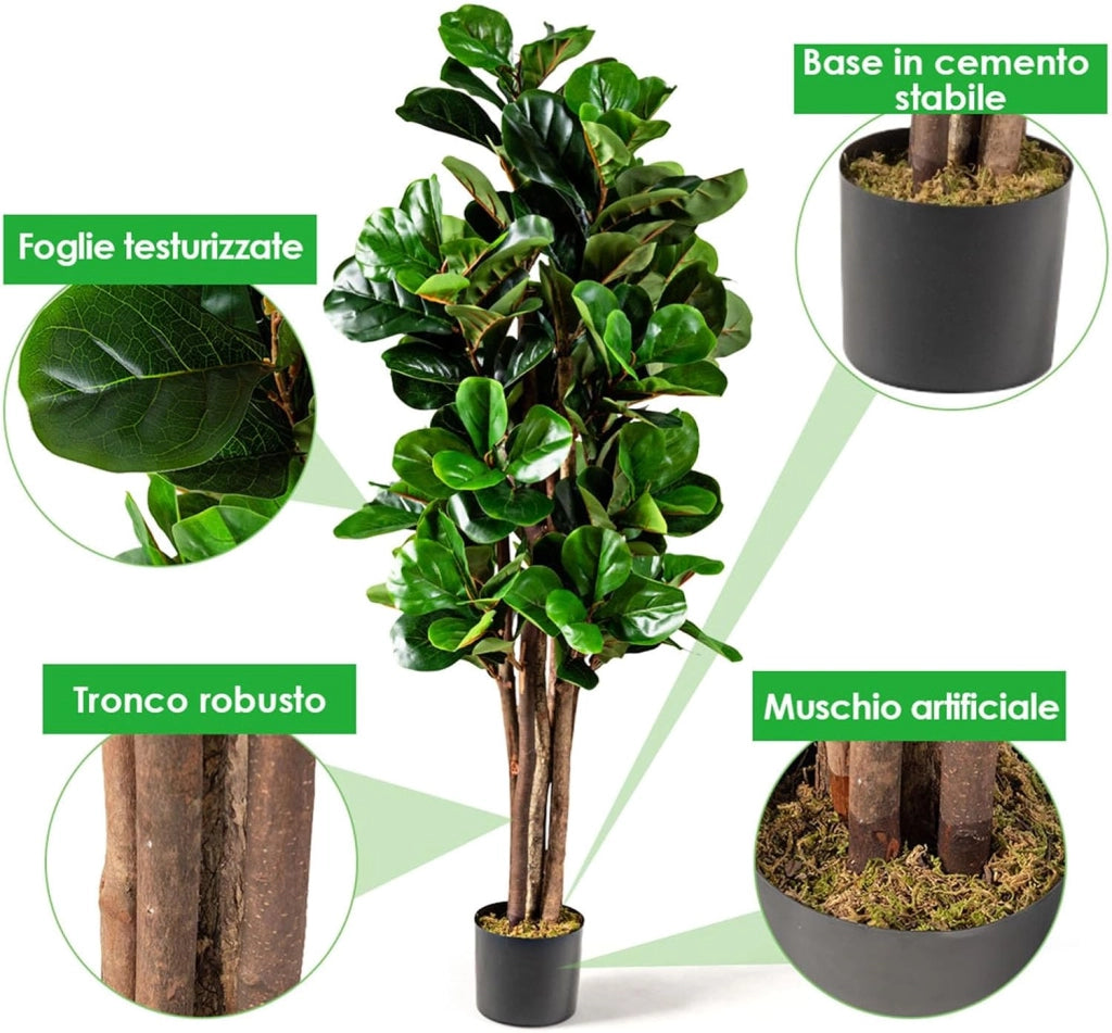 COSTWAY Pianta Finta da Interno da 150 cm, Albero Fico Ficus Artificiale Plastica in Vaso, Pianta Artificiale per Salotto, Camera da Letto e Balcone