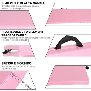 Tappetino Ginnastica Pieghevole 180x60x5 cm Materassino Fitness in PU Rosa