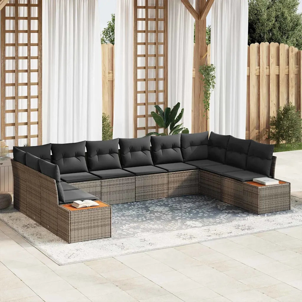 Set Divano da Giardino con cuscino 10 pcs Grigio Poly Rattan 3348175