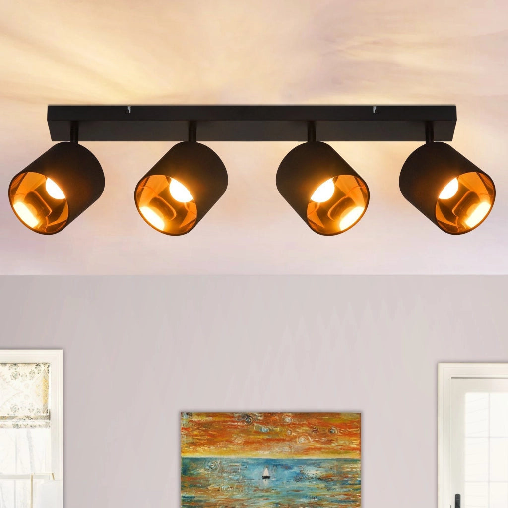 ZMH Faretto da soffitto neri retrò 4 luci E14 rotativi 350° paralume tessuto max 25W per camere senza lampadina