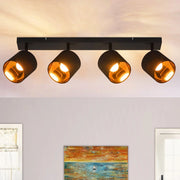 ZMH Faretto da soffitto neri retrò 4 luci E14 rotativi 350° paralume tessuto max 25W per camere senza lampadina