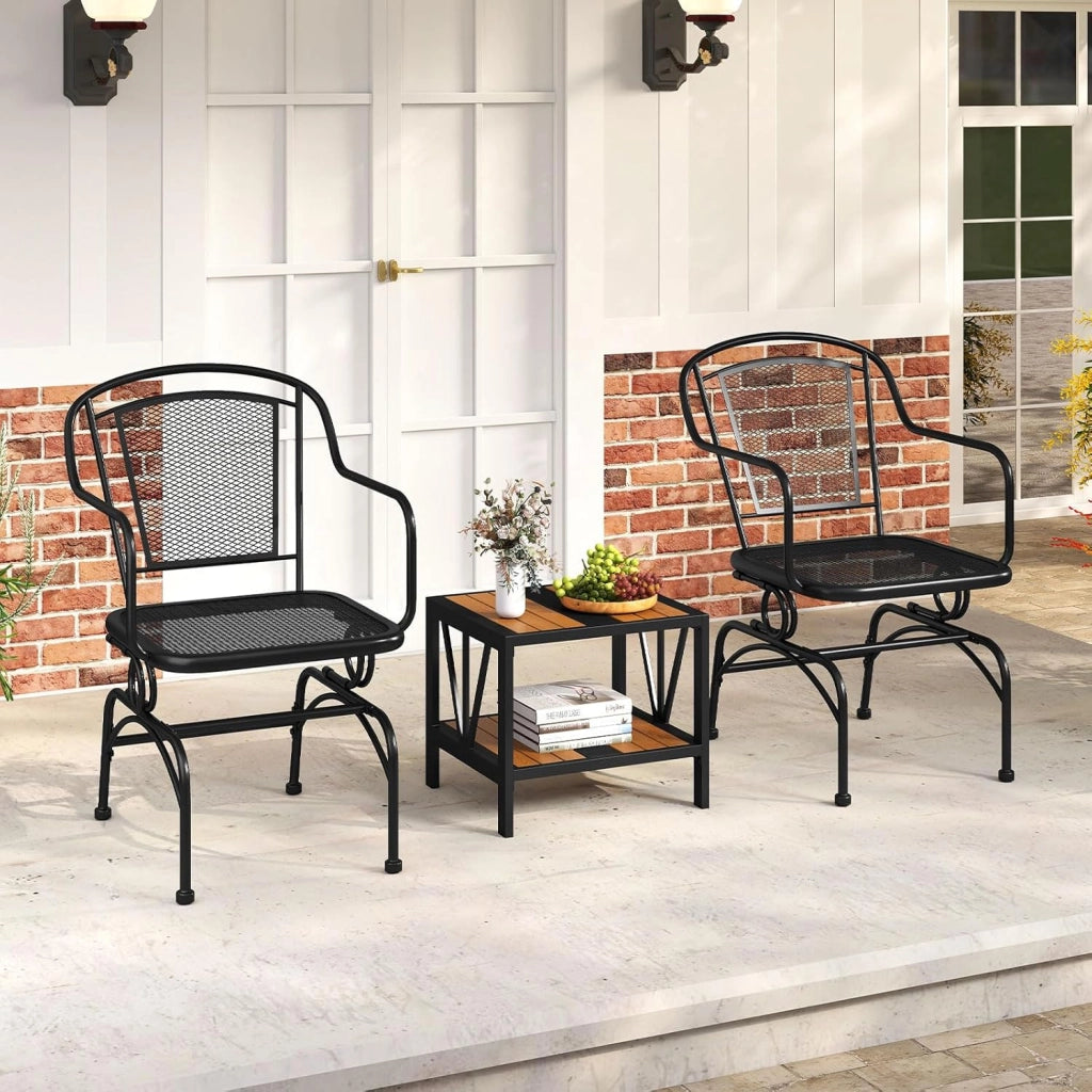 Set di 2 sedie da giardino, sedia da esterno, angolo di inclinazione di 15°, sedie a dondolo con gambe regolabili, carico di 102 kg, per terrazza, balcone, cortile, feste, nero