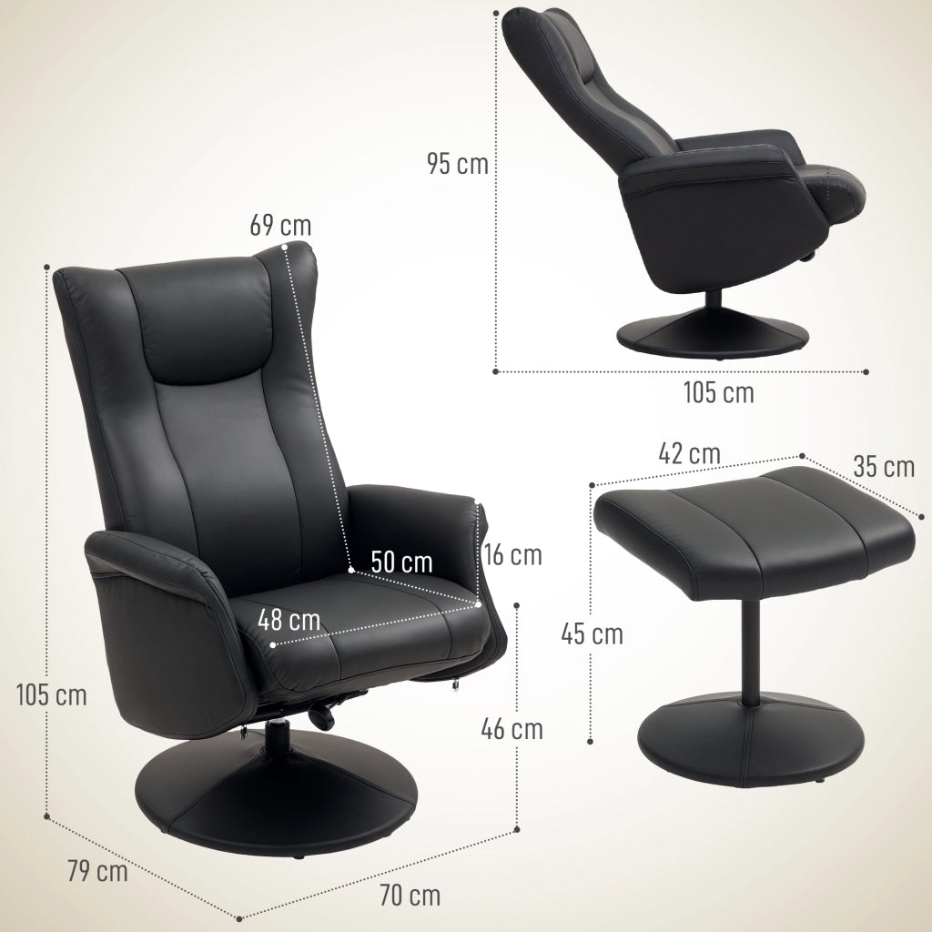 POLTRONA RELAX GIREVOLE CON POGGIAPEDE 70x79x105 cm Nera
