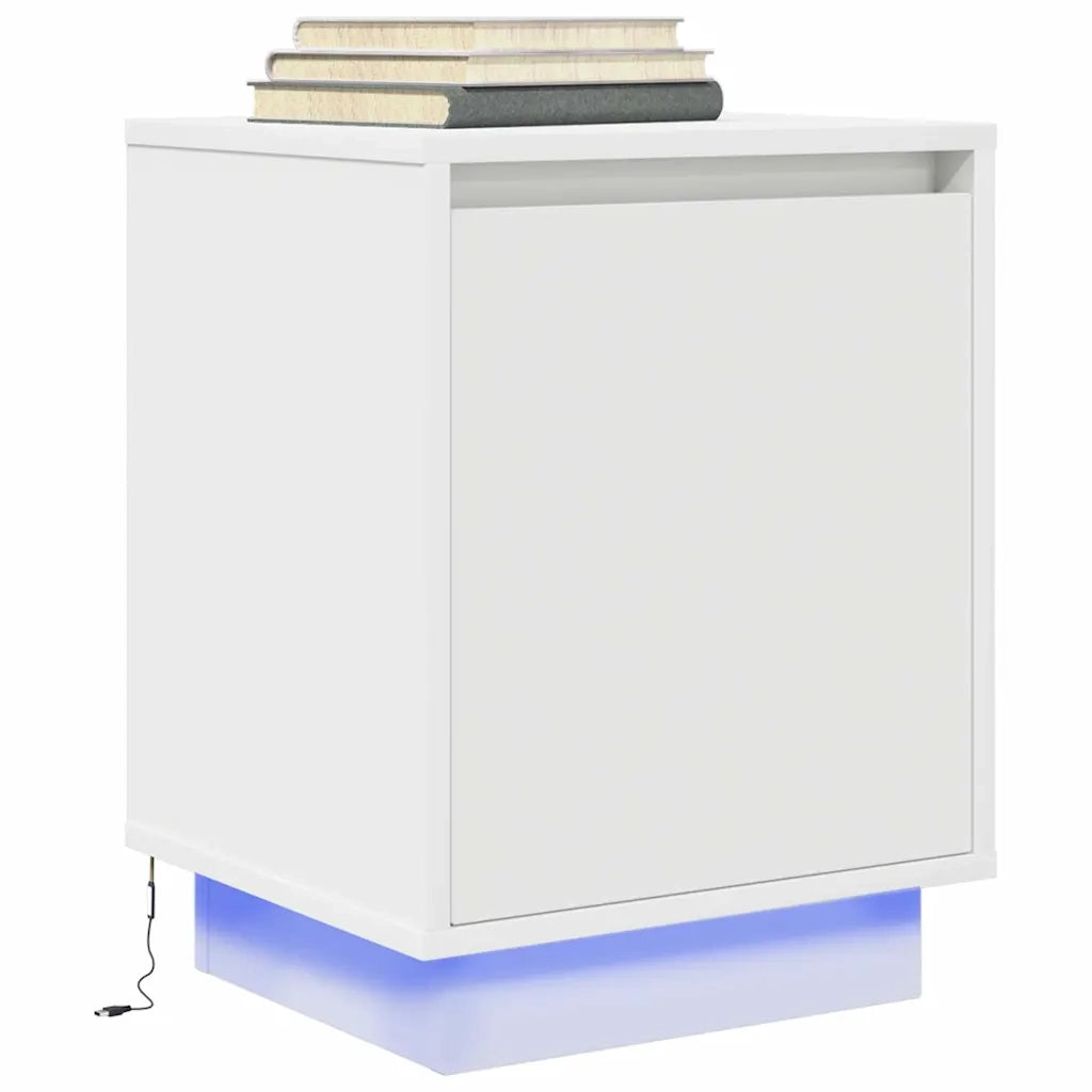 Comodino con Luci a LED-Tavolino da notte Bianco 38x34x50 cm 986012