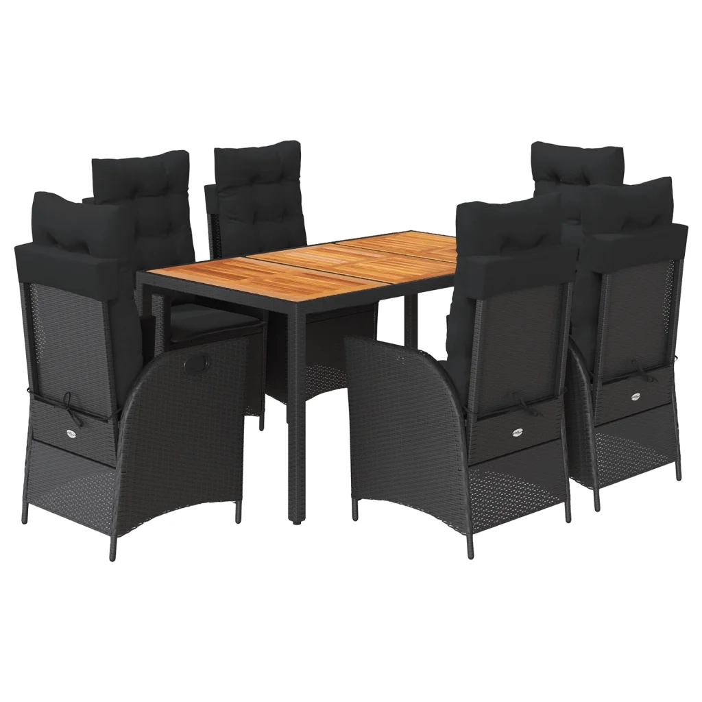 Set da Pranzo da Giardino 7 pz Nero con Cuscini in Polyrattan 3213098