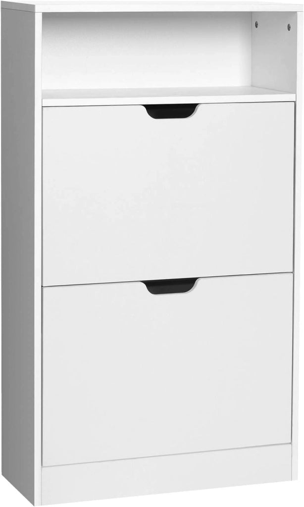 VASAGLE Scarpiera a 3 Ante a Ribalto, Scaffale Portascarpe, Scomparto Aperto, Divisorio Regolabile, 14-18 Paia, per Piccoli Ingressi, 24 x 60 x 139 cm, Bianco Nuvola LBC046W01