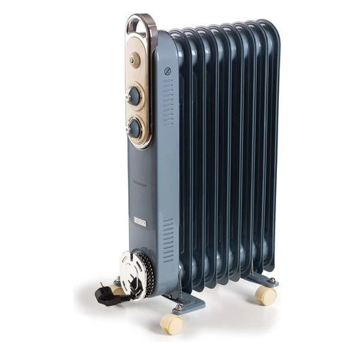 Ariete linea vintage 8251 radiatore a olio vintage, 9 elementi riscaldanti, 2000w, 3 livelli di potenza, maniglia e ruote per facile trasporto, celeste - B825105AREG