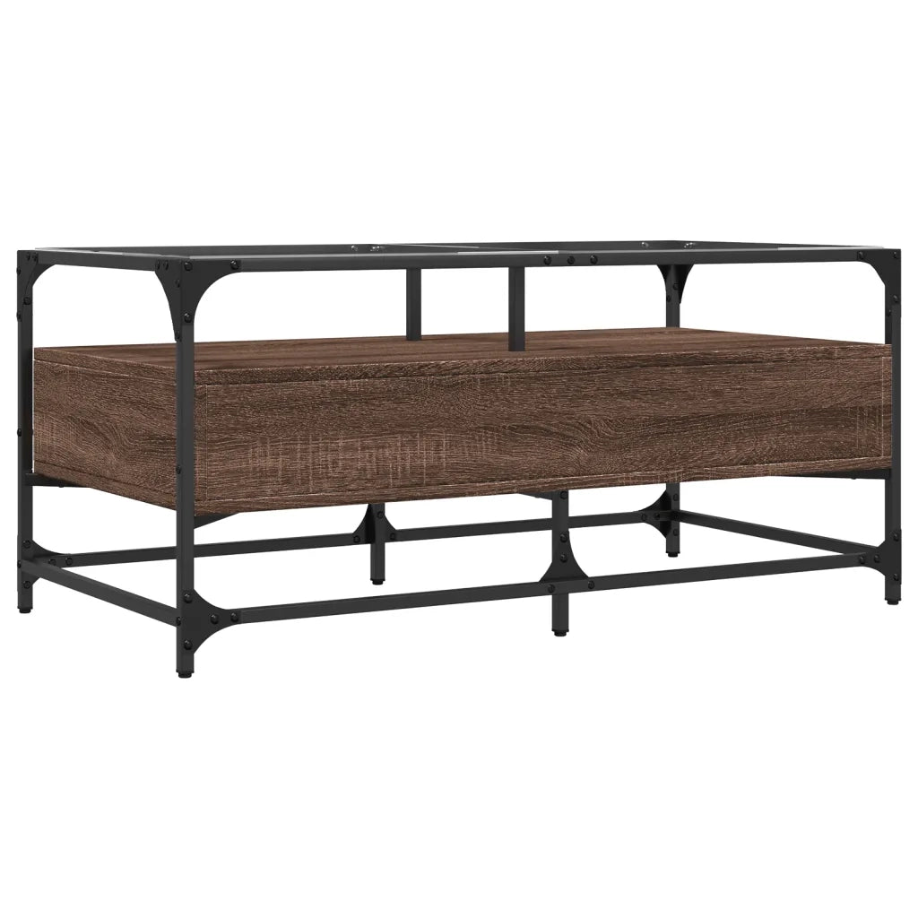 Tavolino con Piano in Vetro-Tavolino da soggiorno-Tavolo Rovere Marrone 98,5x50x45cm Acciaio
