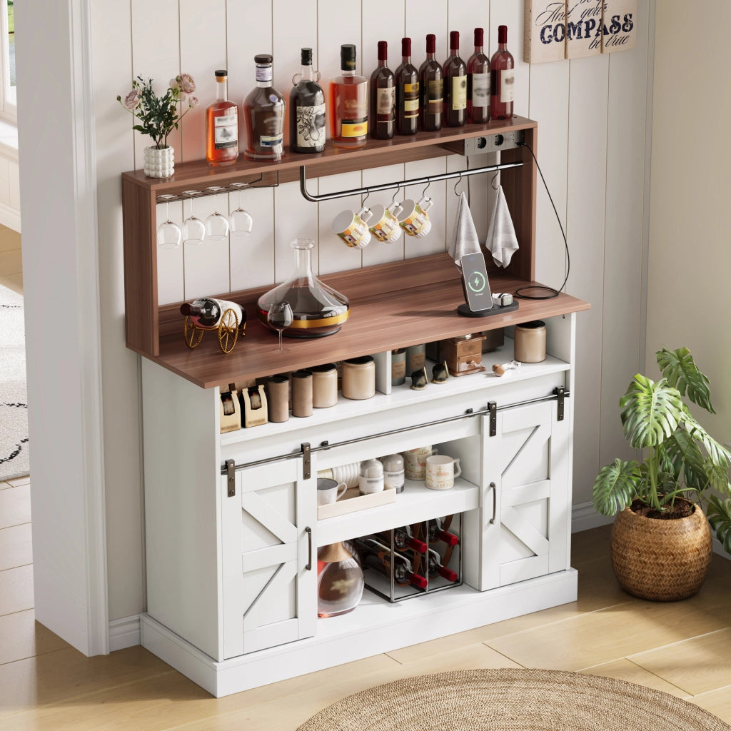 Bar caff¨¨ lungo 120 cm - Zephmum- Porte scorrevoli, porta bicchieri, prese (2 AC, 2 USB)