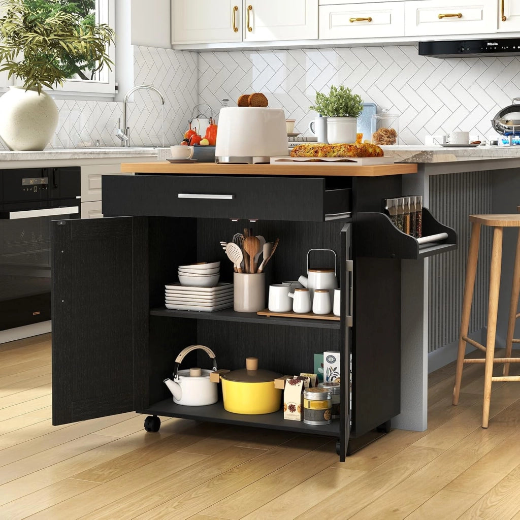 Carrello da Cucina Isola Mobile con Piano di Lavoro, 111 x 40 x 90 cm, in Legno, con Cassetto e Ruote