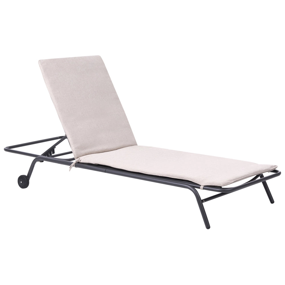 Sdraio da giardino beige con telaio in acciaio e tessuto olefinico resistente alle intemperie reclinabile moderna