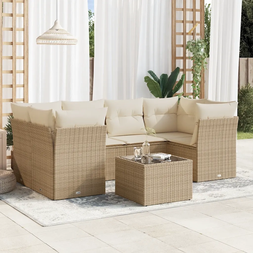 Set Divani da Giardino 7 pz con Cuscini Beige in Polyrattancod mxl 89421