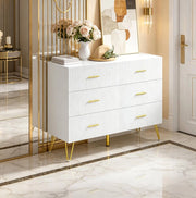 Cassettiera bianca e oro con 6 cassetti, 100 x 40 x 75 cm