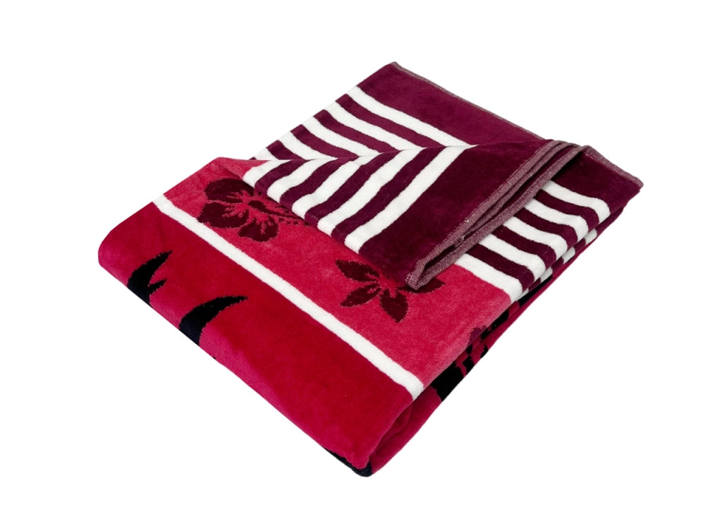 Telo Mare Jacquard Spugna Asciugamano Spiaggia Disegno Palm Beach - Telo Mare - Rosso D2