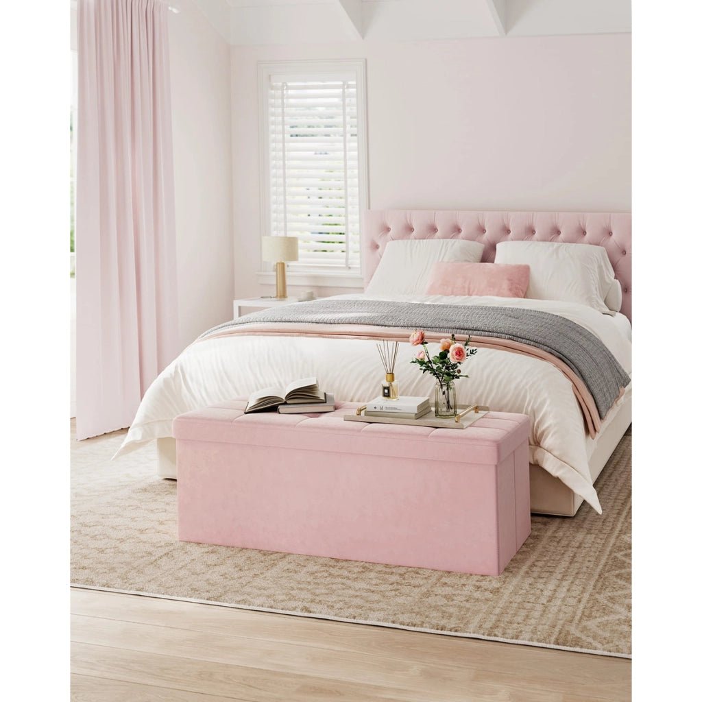 Panca Contenitore Pieghevole Oskar in Velluto Rosa Pastello