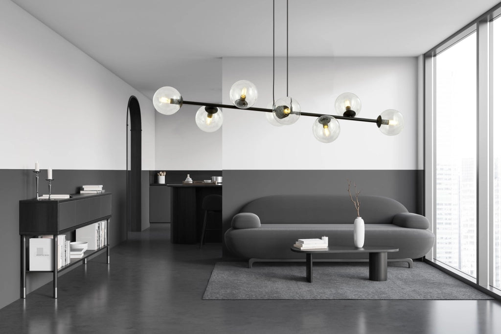 Lampadario sospeso Emibig Rossi 8xE14 vetro trasparente nero