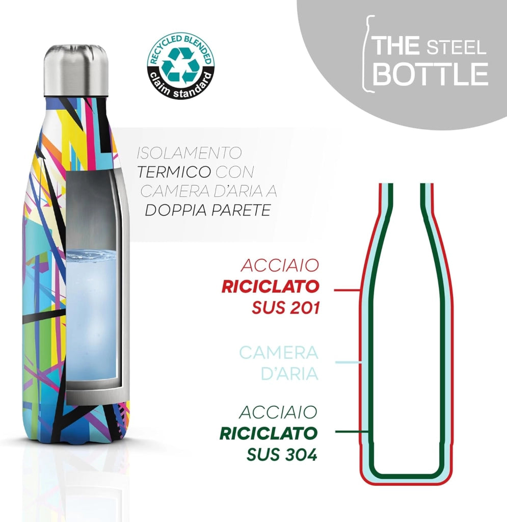 The Steel Bottle Bottiglia termica in Acciaio Inox Capacità 500 ml Chiusura Ermetica - Low Profile