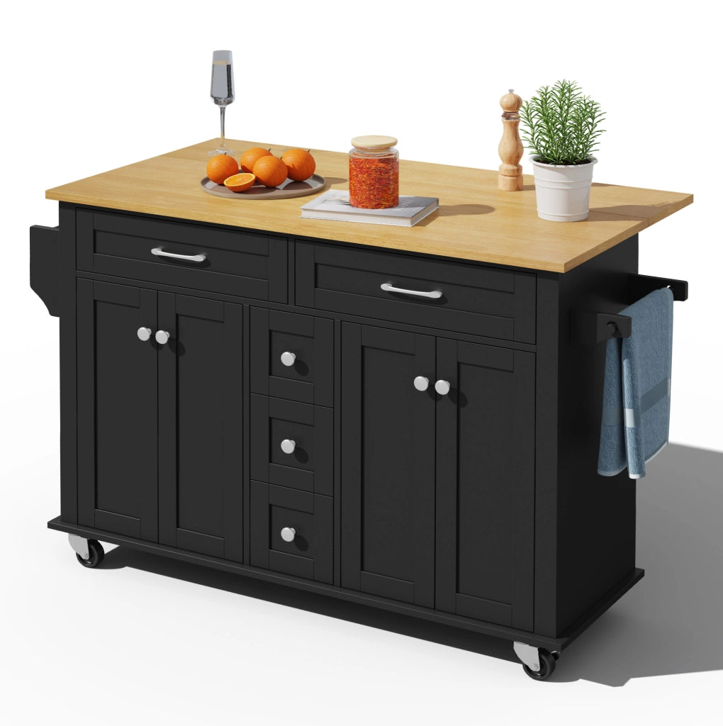 Carrello cucina con piano allungabile 140x65x89 cm in MDF; nero e naturale