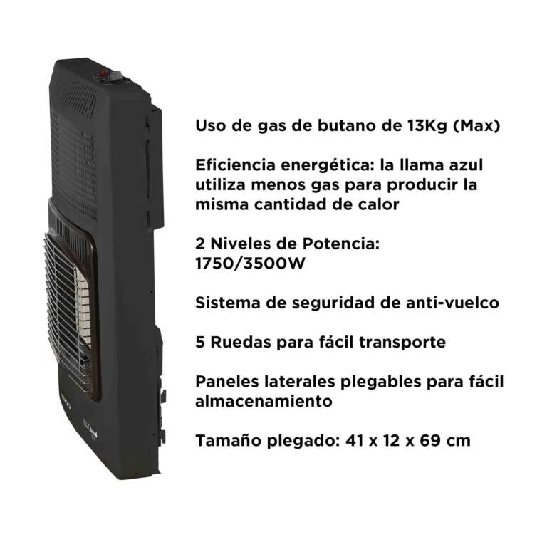 Stufa a gas pieghevole 3500W a fiamma blu con 2 livelli e ruote, consumo 255 g/h per riscaldamento ambienti - Sogo