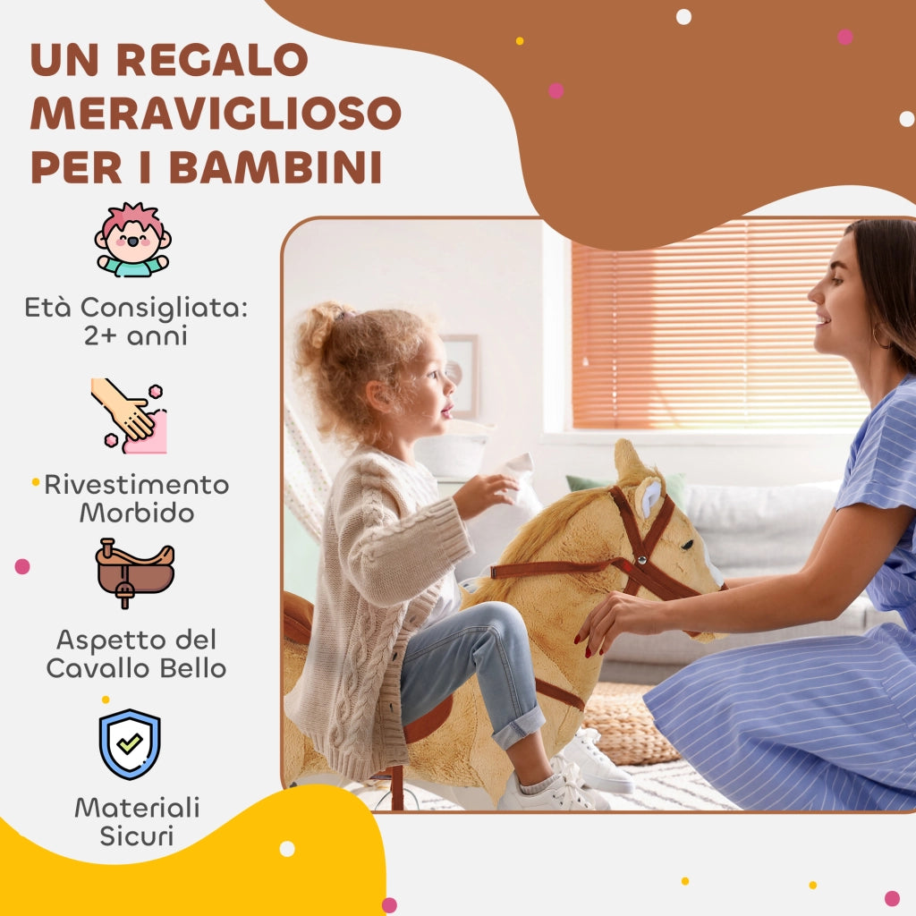 Cavallo Giocattolo ¨C zephmum ¨C 85x28x60 cm, Beige, Con Suoni, Sella