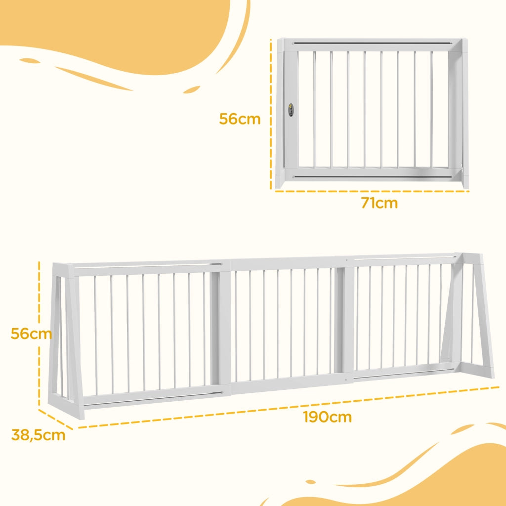 Barriera di sicurezza per cani a 3 ante retraibile 71-190 cm ¨C zephmum ¨C legno bianco