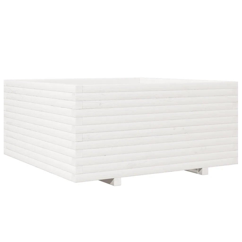 Fioriera da Giardino-Vaso da Esterno Bianca 100x100x49,5 Legno Massello di Pino