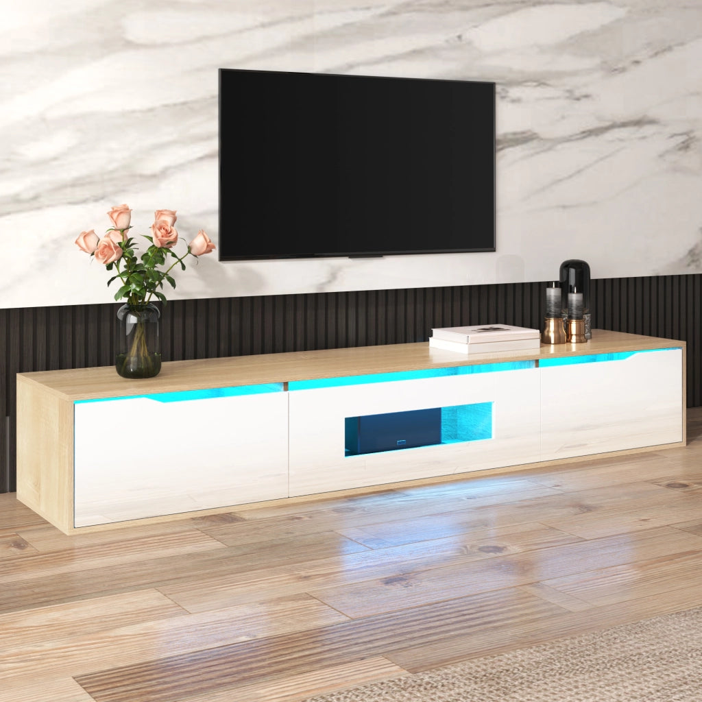 MOBILE TV 180x35x30 cm Bianco lucido e colore legno con LED