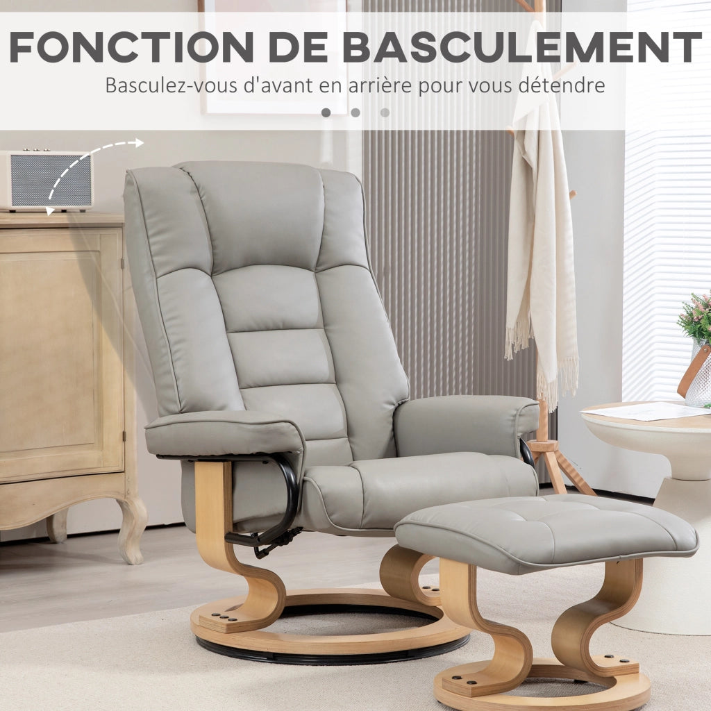 Poltrona Relax Reclinabile Girevole con Poggiapiedi ¨C Minimal ¨C Grigio Struttura Legno