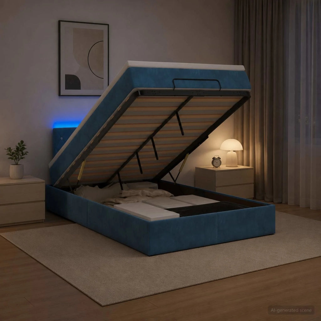 Letto Ottomano con Materasso e LED Blu scuro 120 x 190 cm 3457057